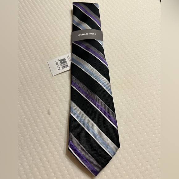 Michael Kors Elegant Black and Purple Tie Quincy Stripe NWT - Picture 1 of 4